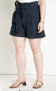 Eloquii Women's Plus Size Belted Denim Jean Navy Blue Shorts NWT 18 - Picture 1 of 5