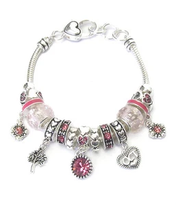 GEBURTSSTEIN OKTOBER Euro-Stil Lampwork Perlen rosa Strass Bettelarmband - Bild 1 von 1