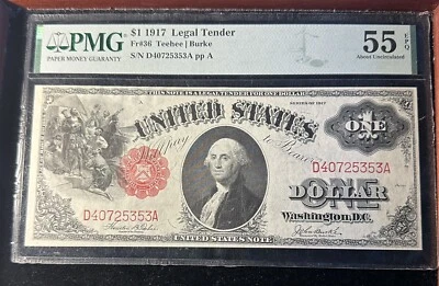 1917 $1 Legal Tender (Fr#36) - $1 PMG AU55 EPQ/PPQ - Teehee Burke - No Comments - Image 1 of 4