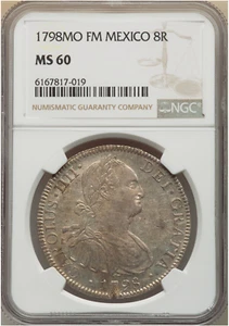 Mexico: Charles IV 8 Reales 1798 MO FM MS60 NGC, UNC! Silver Coin - Picture 1 of 2