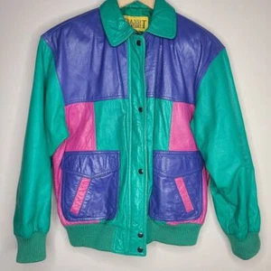 Vintage Transit Company Colorful Color Block Leather Jacket Size Medium 80s - Picture 1 of 8