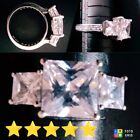 Engagement Ring Cushion 4 Cut Real 925 Sterling Silver Ring SZ 8 Cz Front & Side