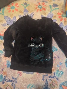 H&M Furry Black Cat 🐈‍⬛️ Sweater Jumper Sequins 4 - 6 Years  - Picture 1 of 4