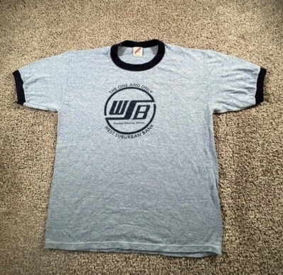 Vintage Men’s Ringer Tee Shirt T Shirt Sz L 42-44  Blue USA Streetwear - Image 1 of 4