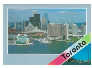CN Tower, Skyline, Aerial View, Toronto, Ontario, Chrome Split View Postcard - Picture 1 of 2