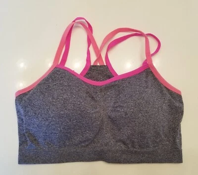 Fruit Of The Loom Sports Bra Large Racerback Tank Style Padded Gray Pink - Image 1 of 4