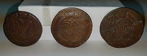 LOT THREE RARE RUSSIAN EMPIRE 2 KOPECKS 1758 1763 ANTIQUE ORIGINAL COPPER COINS - Picture 1 of 4