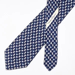 Salvatore Ferragamo Tie Silk Necktie Whale Elephant Butterfly Bear on Blue - Foto 1 di 9