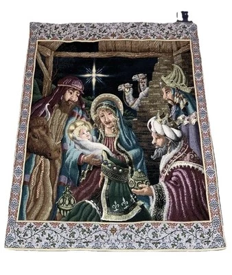 Vintage Tapestry Nativity Scene Holiday Wall Decor 34” X 25” - Image 1 of 3