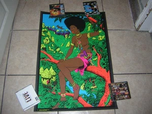 Original Vintage Blacklight Poster Adventuress With Afro Head Shop 1970’s - Bild 1 von 6