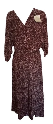 Nuevo con etiquetas Vestido Midi Tejido Envolvente Imitación Tencel Cuello en V Blusa Garnett Hill Estampado Marrón S Foto 1 de 4