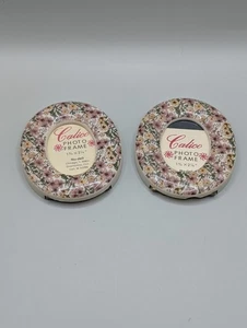 Vintage CALICO Oval Plastic 3” PICTURE FRAME Pink Yellow Flowers COTTAGE Core 2 - Picture 1 of 5