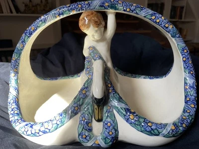 Keramik Schale Henkelschale Schwanenreiter Karlsruher Majolika Wilhelm Suess - Bild 1 von 4