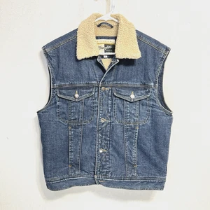 Wrangler Denim Western Wear Weste Damen L blau Jeans Sherpa gefüttert Knopf Oberbekleidung - Bild 1 von 6