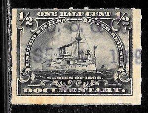 HICK GIRL-OLD USED U.S. DOCUMENTARY SC#R162 BATTLESHIP, FANCY CANCEL A5400 - Picture 1 of 2