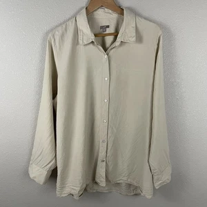 J Jill Womens XL Beige Neutral 100% Silk Button Up Collar Long Sleeve Blouse - Picture 1 of 4