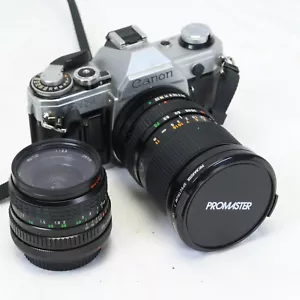 Canon AE-1 35mm Film Manual Camera w/Promaster 28-70mm and Katana 28mm Lens - Picture 1 of 8