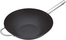 MasterClass Professional Large Non Stick Carbon Steel Induction Safe Wok, Black,