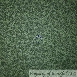 BonEFul FQ Cotton Quilt Dark Green Tonal Small Bamboo Tree Flower Blender Print - Picture 1 of 13