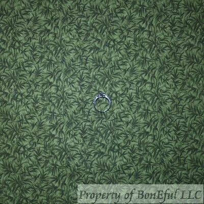 BonEFul FQ Cotton Quilt Dark Green Tonal Small Bamboo Tree Flower Blender Print - Image 1 of 4