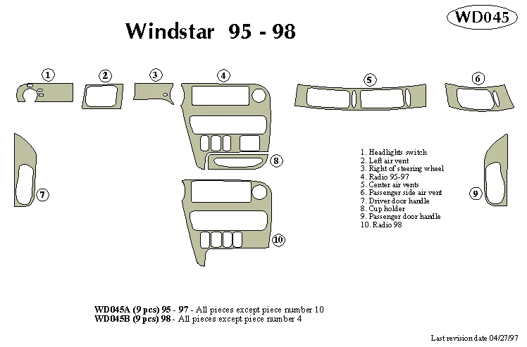 КОМПЛЕКТ ОТДЕЛКИ ПРИБОРНОЙ ПАНЕЛИ FORD WINDSTAR 1998 b - Изображение 1 из 1