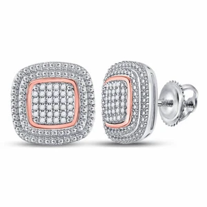 10kt Two-tone Gold Womens Round Diamond Square Cluster Earrings 1/6 Cttw - Picture 1 of 1