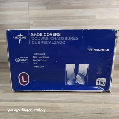 Medline Shoe Covers Nonskid Bottom Size Large Blue Fluid Resistant 100 Pack - Image 1 of 4