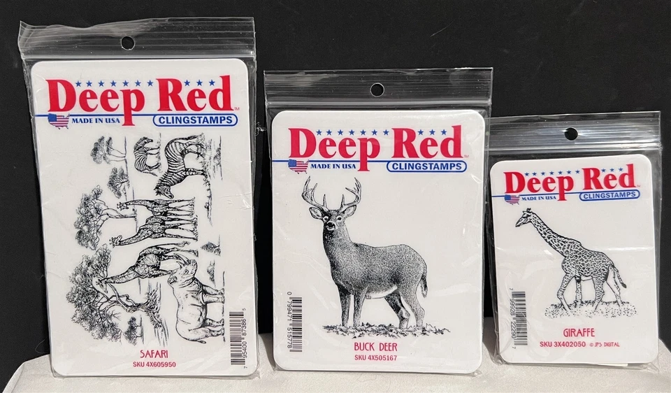 Deep Red SAFARI Giraffe Buck Deer Animals Wildlife Rubber Stamps Lot of 3 - Image 1 of 2