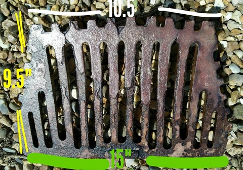 FIRE GRILL GRATE VINTAGE CAST IRON FIRE PLACE OLD  9.5" DEPTH- 15" FW -10.5"BW Cover