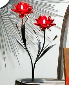 BEAUTIFUL RED FLOWERS LOVE DOUBLE VOTIVE CANDLE HOLDER ** NIB - Picture 1 of 11