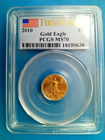 2010 $5 Gold Eagle 1/10 oz. PCGS MS70 First Strike American Flag Label Cover