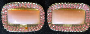 Vintage Shoe Clips Pink Cut Glass W/Rhinestones Rectangles 2 1/4" x 1 1/2" - Foto 1 di 5