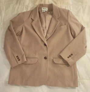 Eddie Bauer Vintage Women Pea Coat L Beige Wool Blazer Jacket Lapel Pocket 90 - Picture 1 of 11