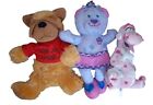 3 Animals Plush Soft Toy Lot - Scribble Me Bear ,Pink Dinosaur, Brown Dog
