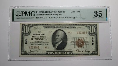 $10 1929 Flemington New Jersey NJ National Currency Bank Note Bill Ch. #892 VF35 - Image 1 of 4