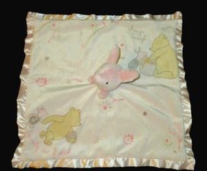 Disney Piglet Lovey Security Blanket Cream Pink Plush Satin Trim Classic Pooh - Picture 1 of 5