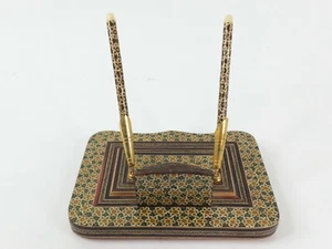 Juego de escritorio lápiz con incrustaciones de madera de mosaico artesanal soporte para tarjetas de visita - Imagen 1 de 9