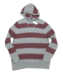 Brooks Brothers Men's Gray/Red Stripe Cable Knit Cotton Pullover Hoodie - Picture 1 of 3