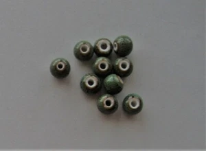 CRAFT-BEADS 10 x 7mm Diameter Olive Green/White Round Ceramic Beads - Picture 1 of 1