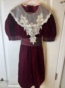 Jinelle Girls Holiday Dress Burgundy Size 8 Velvet Christmas Pageant Lace Bow - Picture 1 of 14