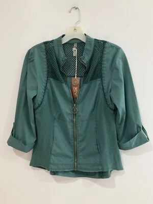 NUEVO CON ETIQUETAS XCVI Archie Vintage Verde azulado Cremallera Frontal Chaqueta Ligera Top Talla Pequeña Foto 1 de 4