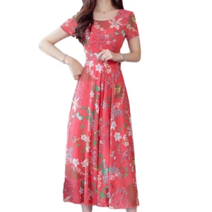 Damen Blumen A-Linie Swing Maxi langes Kleid Urlaub Party Freizeit Strand Sommerkleid - Bild 1 von 5