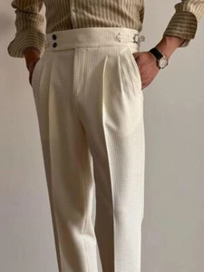 Sommer Herren GURKHA Hose Freizeit Business High Waist Plissee Design Hose Gr. - Bild 1 von 11
