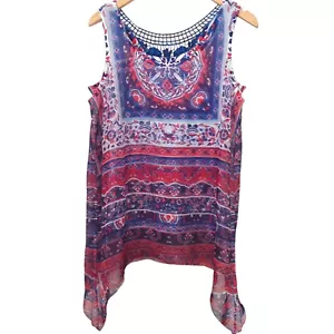 Top sin mangas One World talla grande asimétrico encaje trasero rosa azul - Imagen 1 de 8