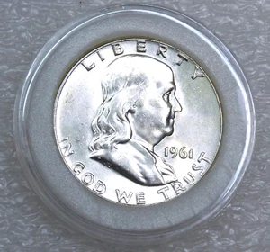 1961 P Franklin Half Dollar Original Frosty Luster BU in Airtight Cap #E330 - Picture 1 of 4