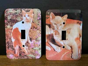 Vintage (2) Metal Light Switch Plate Covers Kittens Cat Orange - Picture 1 of 3