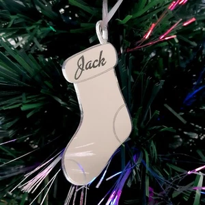 Stocking Personalised Engraved Christmas Tree Decorations Mirrored - Picture 1 of 6