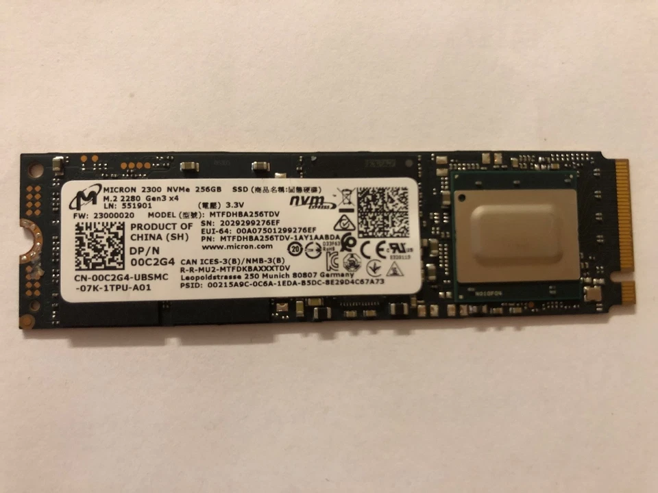 Micron 2300 256 GB M.2 NVMe SSD PCIe 3.0 x4 MTFDHBA256TDV 2280 Festplatte - Bild 1 von 1