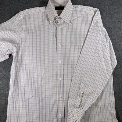 Neiman Marcus 男式棉格子长袖纽扣衬衫 Med 意大利制造 — 第 1/4 张图片