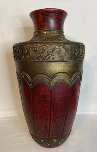 "Florero de madera de Tailandia tonos dorados y rojos adornado 15"" de alto *LEER" - Imagen 1 de 9